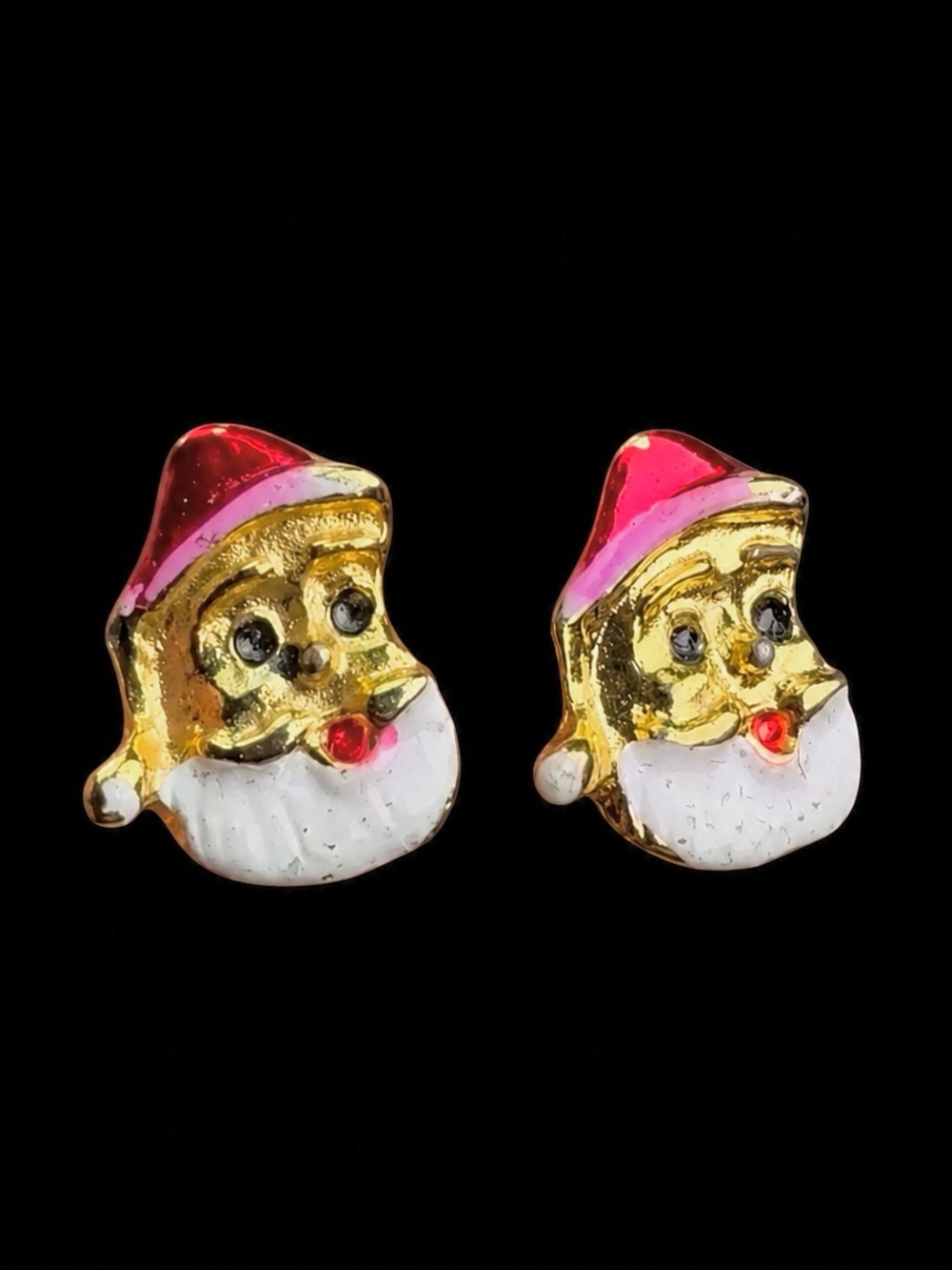 Vintage Santa Claus Christmas Holiday Pierced Post Earrings Gold Tone